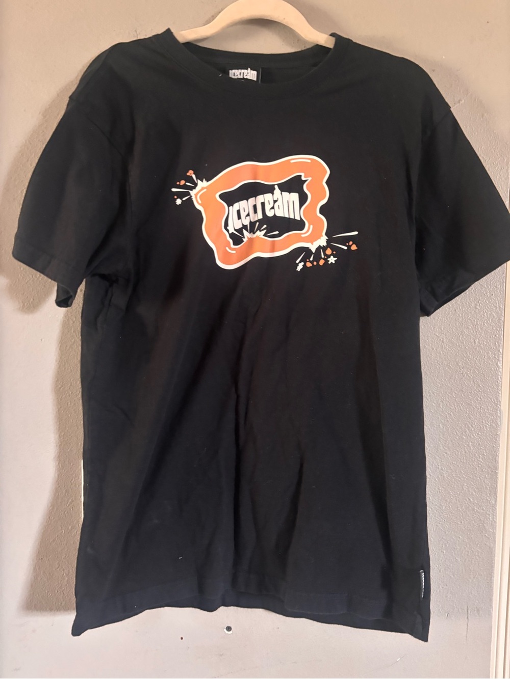 Icecream Black Tee with White Logo Tag